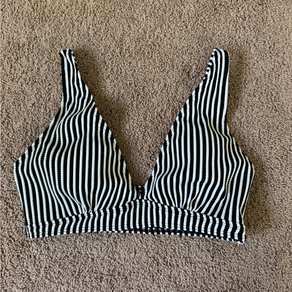 Black and White Striped Bikini Top